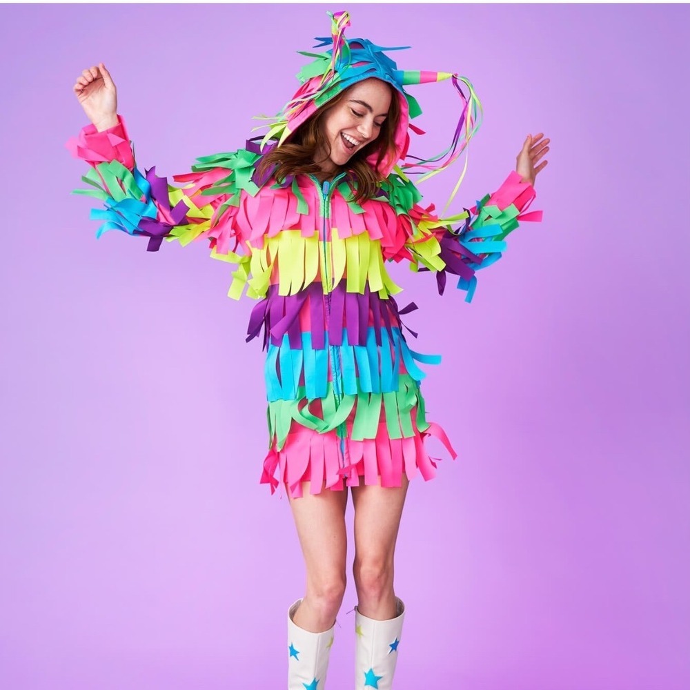 Tipsy Elves Pinata Costume Dress Multi Color Fringe Hooded Zip Front Womens XL